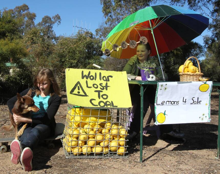Lost: Wollar children in 2011 selling lemons and making a public statement about the nearby Wilpinjong coal mine.
