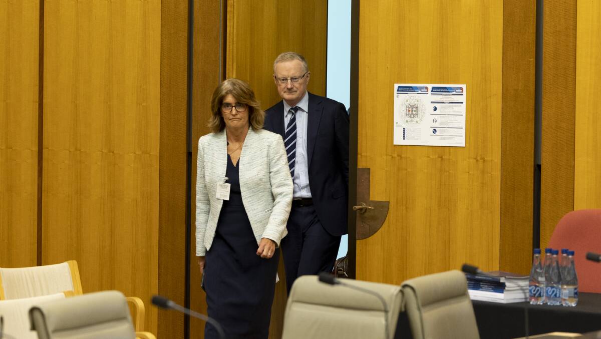 Incoming Reserve Bank governor Michele Bullock and Philip Lowe at a recent Senate estimates hearing. Picture by Keegan Carroll