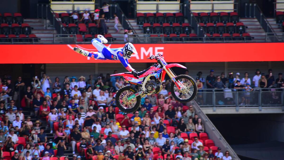 AIR TIME: The talented team at Airtime FMX have some serious skills when it comes to manipulating their bikes, and gravity, when it comes to their amazing shows. Photo: Supplied.