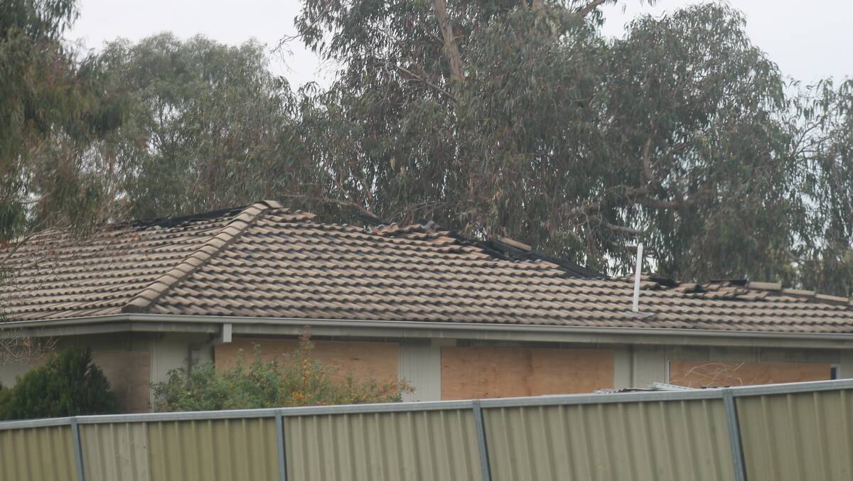 The roof damage to a house in Mudgee caused by fire early on Tuesday morning.