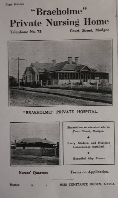 TRANSITION PERIOD: Braeholme - current site of Pioneer House - advertised as both a 'private hospital' and a 'nursing home', courtesy of Mudgee Historical Society.