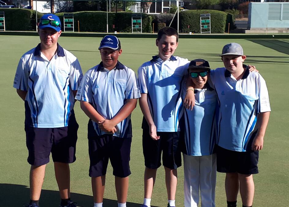 Gulgong Junior Bowlers at Zone, Jordan Thompson, Lachlan Thompson, Patrick Butlin, Campbell Bright and Jeremy Wood.