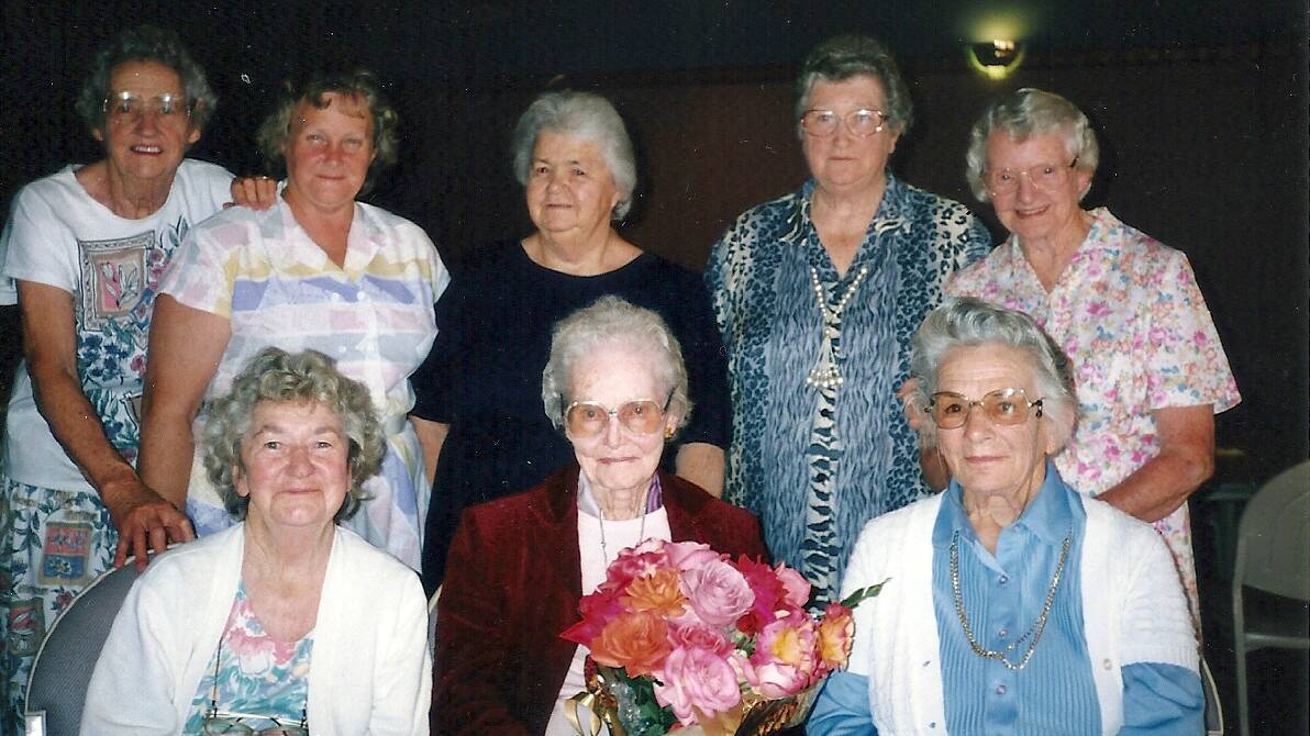RSL Womens Auxiliary in 1999, the presentation of life membership to Daisy Neelson, (back, from left) June Auld, treasurer Elsie Atkins, Betty Cover, Vi Geggie, Grace Boal, (front) president Pam Sweeney, Daisy Neelson and secretary Nell Goodman.