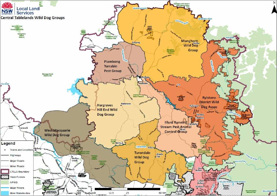 The Central Tablelands wild dog groups, map from Local Land Services.