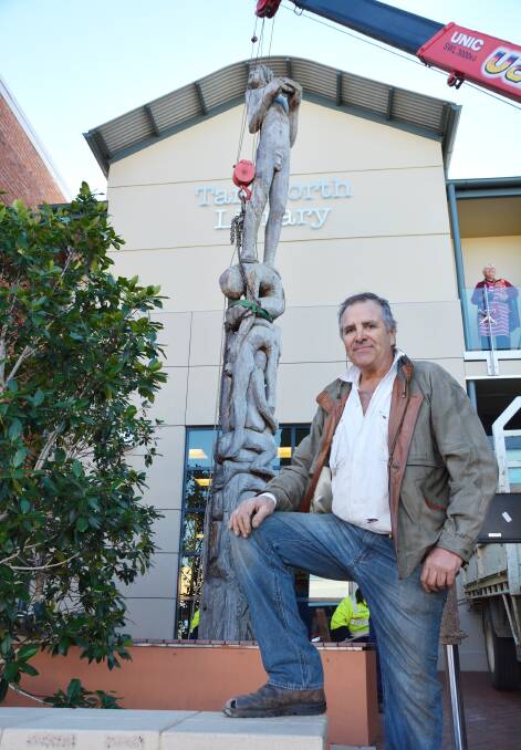 Sculptor Stephen King will open this year's SIG event - he is pictured at the installation of his work Stargazer at the Tamworth gallery and library, photo by Barry Smith.