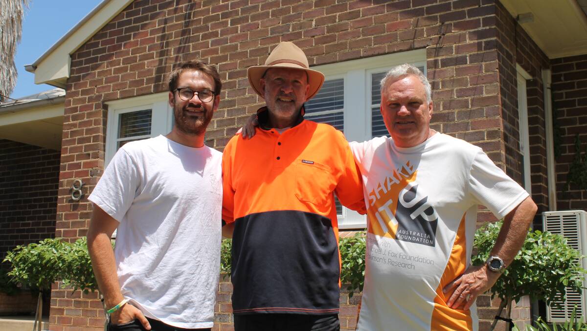 STOPOVER: David Cox (centre), with son James and David Hynd, during a rest day in Mudgee.