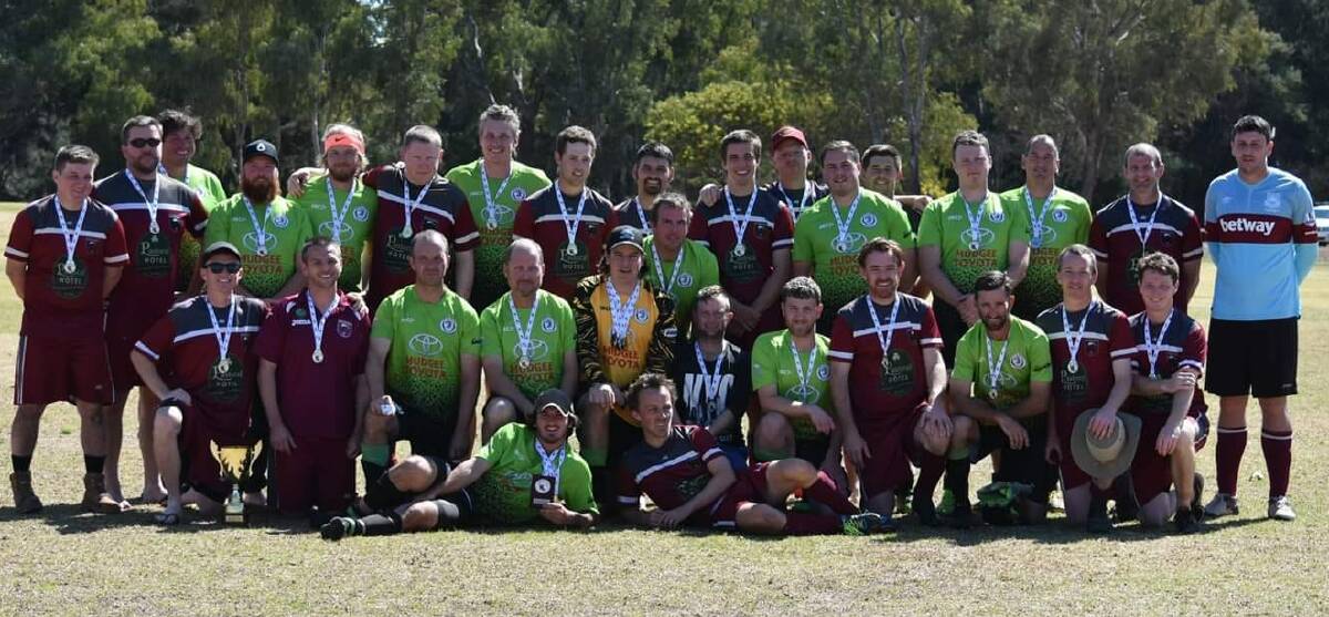Gulgong's North West Falcons (green) and East Dubbo United played a thrilling grand final on the Dubbo and District comp's big day.
