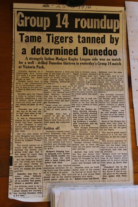 Mick kept many clippings of the Mudgee Guardian - of which he was a subscriber for 60-plus years - the old Dunedoo-Mudgee Group 14 rivalry was a particular interest.
