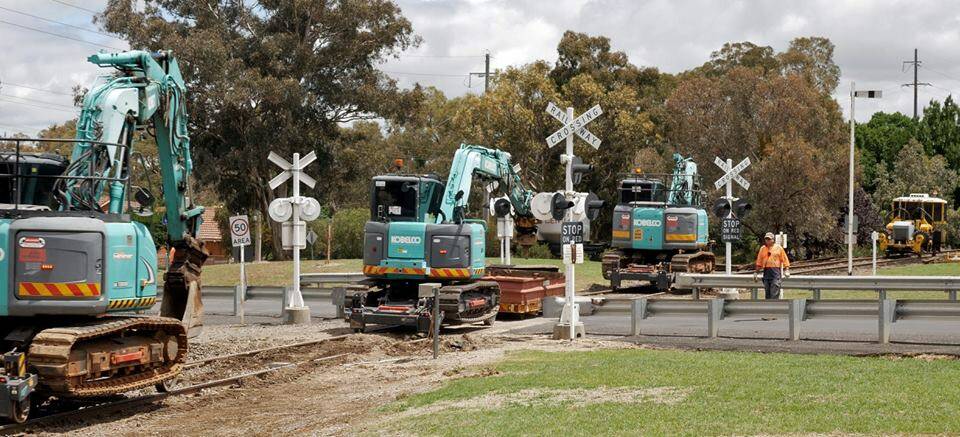 Work on the sleeper replacement at the Kandos level crossing. Photo supplied