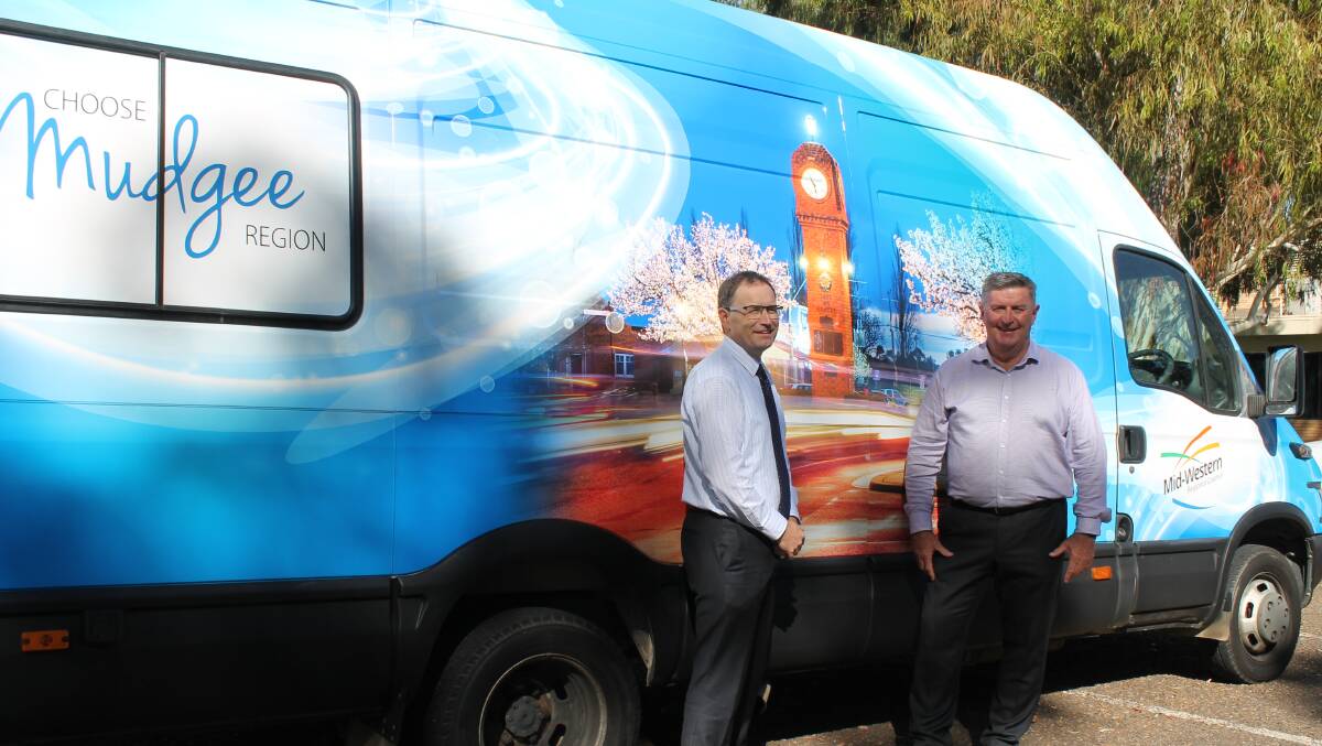 Mid-Western Regional Council acting general manager Simon Jones and mayor Des Kennedy with the new Community Engagement and Outreach Van.