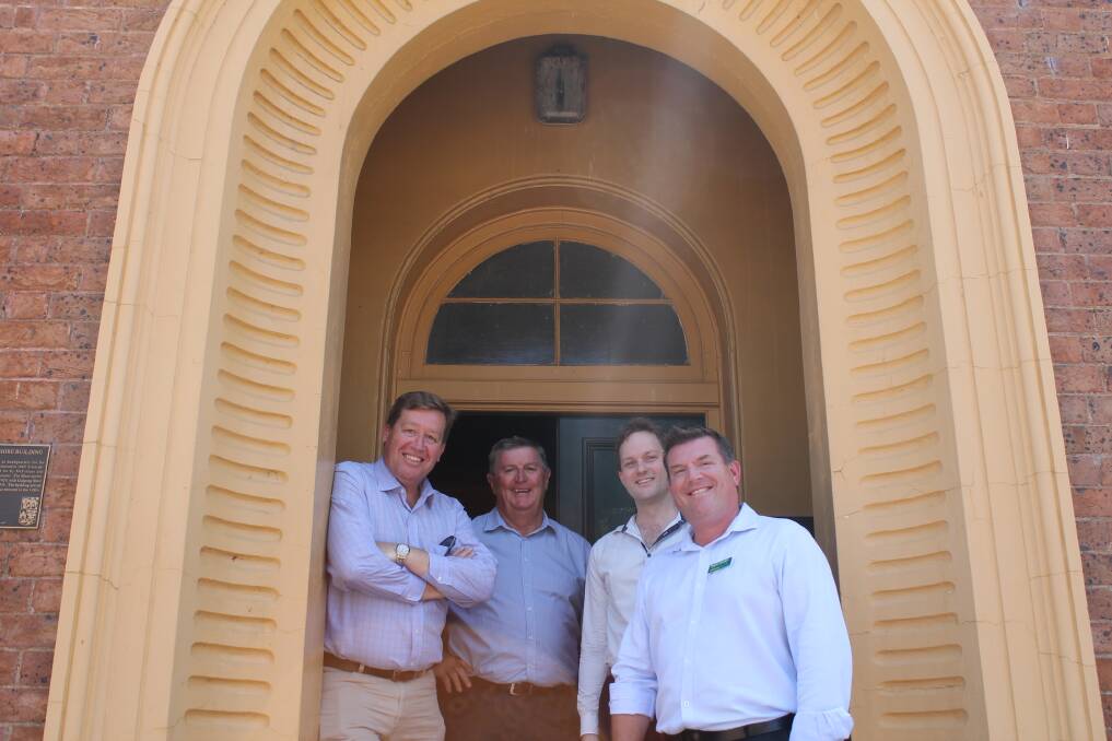 Member for Dubbo Troy Grant, mayor Des Kennedy, deputy mayor Sam Paine, and Nationals candidate Dugald Saunders, at the former Cudgegong Shire building.