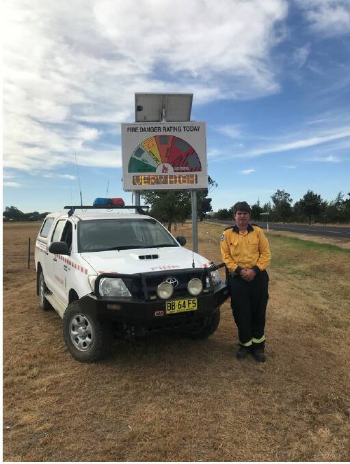 The Bush Fire Danger Period has been extended by a month in the Mid-Western Region, pictured is local brigade member Max Beechey at one of the Mudgee Danger Rating signs.