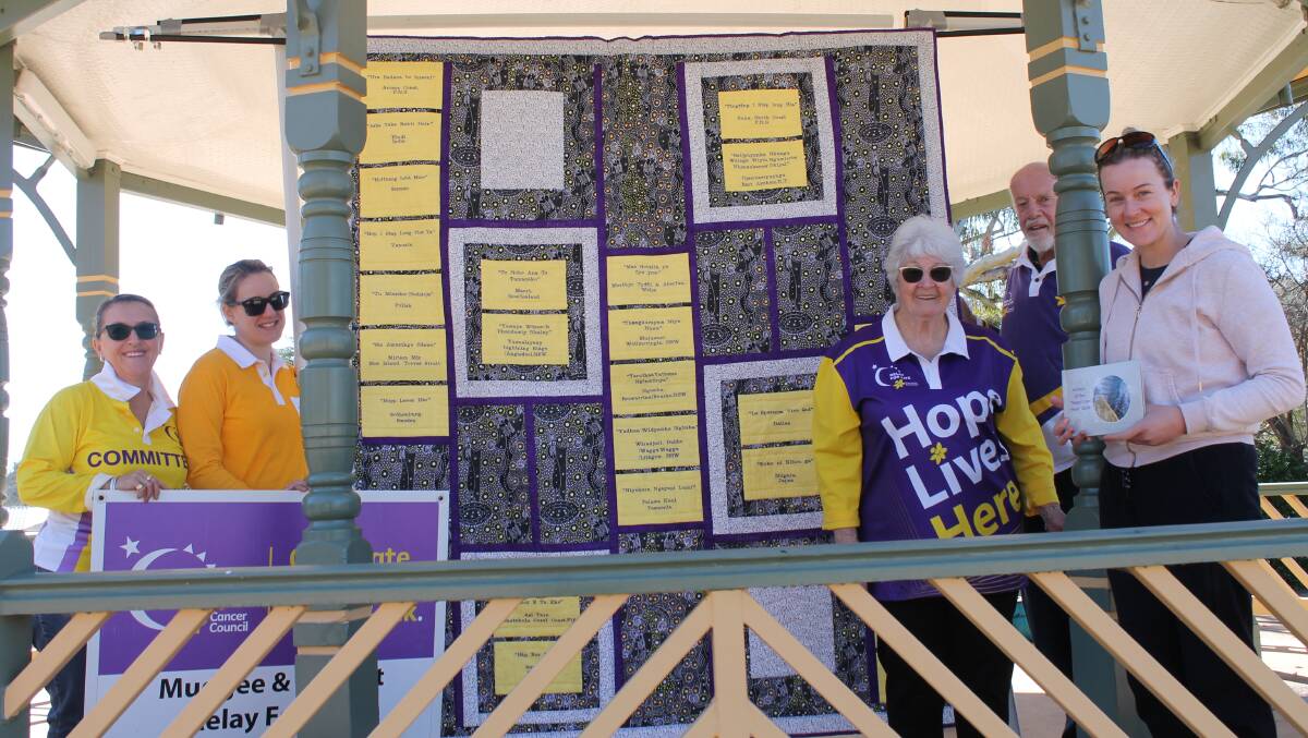 The quilt was made as a Relay For Life fundraiser by Pam and Chris Bellhouse (right), pictured with raffle winner Kirsty Skinner, who's holding the book of the quilt's history. 