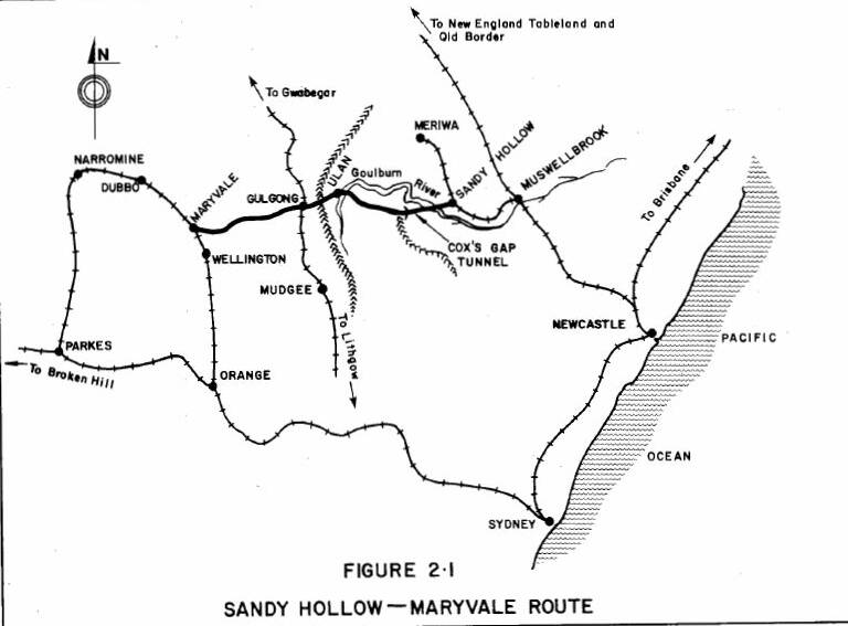 The map of the Sandy Hollow-Maryvale route included in the BTE 1979 evaluation of the project.
