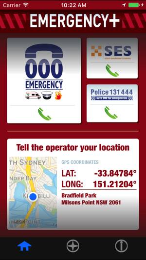 This free app has the ability to pinpoint your location when calling triple-0 to help emergency services find you quicker, Photo: EMERGENCY+ APP