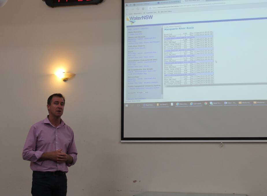 Water NSW's Adrian Langdon addresses the information session in Mudgee on Thursday.