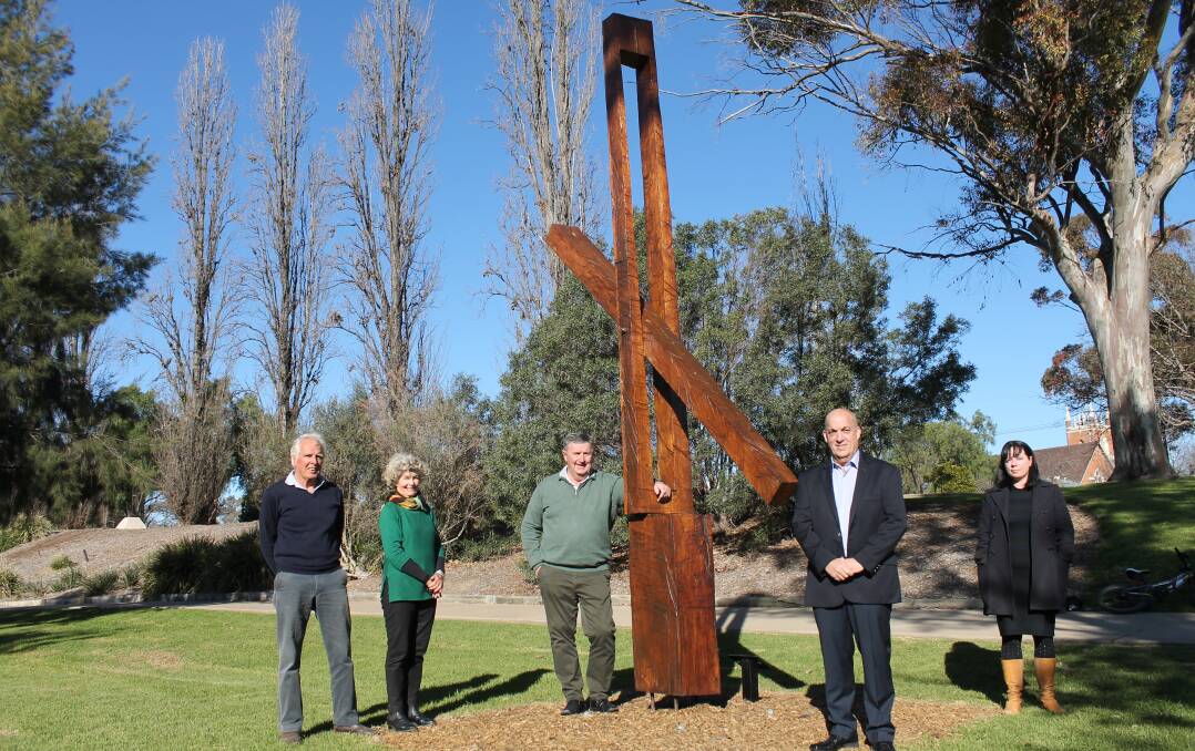 'I Beam' by Ben Tooth, with SIG's Gerald and Kay Norton-Knight, mayor Des Kennedy, Moolarben GM Steve Archinal, and MWRC manager of community Fiona Shearman.
