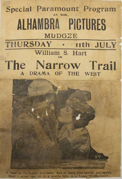 A poster for the 1917 silent western The Narrow Trail at the theatre, courtesy of Mudgee Historical Society.