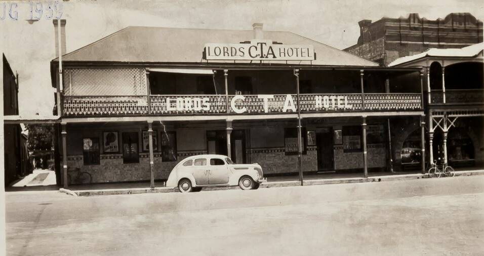The former Town Hall Hotel - currently houses businesses including Market Street Café - from the collection of the Noel Butlin Archives Centre, Australian National University.