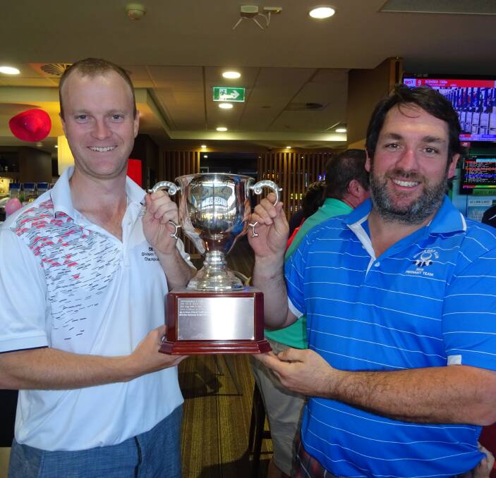 CUP WINNERS: Chris Boyce and Matt Stanley took out the 4BBB medley event on a score of 46 points, from Helen and Ian Rhodes with 44 on a count back from Peter and Cameron McDonald, at the Mudgee Golf Club last Saturday.