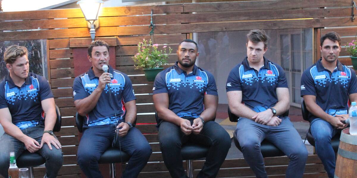 Q & A: Waratahs coach Darryl Gibson with the microphone during the night with the Waratahs at Parklands. The evening was a great success for local club the Mudgee Wombats.