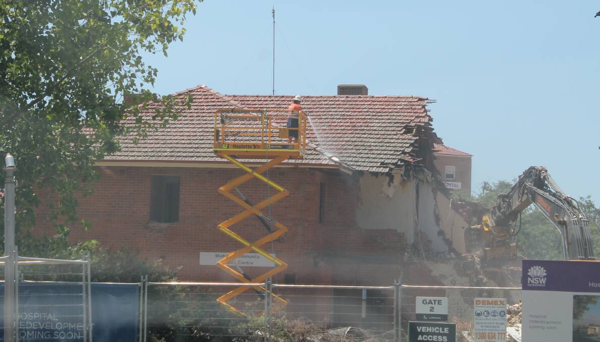 HALFWAY GONE: Demolition of the two-storey building on the corner of Church and Meares Street, in recent decades it housed Mudgee Community Health but prior to that it was nurses accommodation.