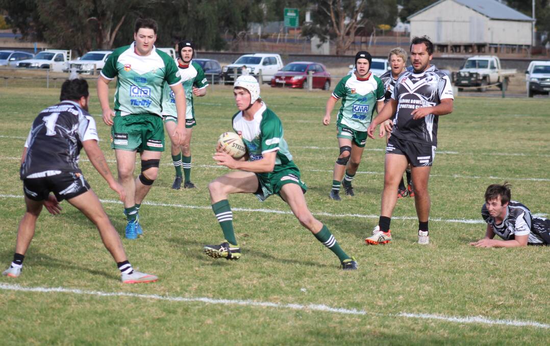 ONE OF THREE: Dunedoo fullback Toby O'Leary heading in for the first of his hat-trick of tries against Baradine.