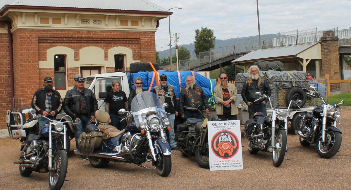 Members of the Gerzurgan Motorcycle Club see off the ute and trailer of donated items bound for Julia Creek.