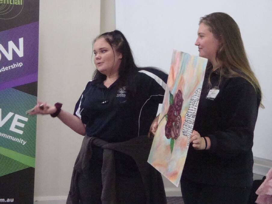 Hope Norris and Emma Wisser from Gulgong High School present Hope's creative expression piece.