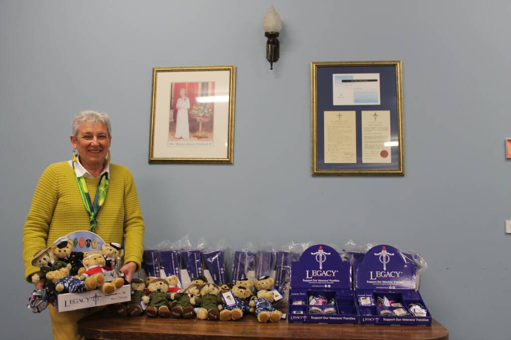 Mudgee-Northwest Legacy are stocked up and ready for Legacy Week, pictured is local Legatee Glynis Hill, with the 2019 merchandise - the new bears for this year are women's Army dress uniform and women's Navy.