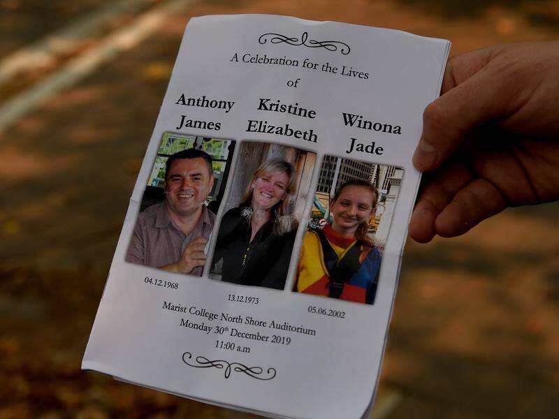 Hundreds gathered to mourn the three Langford family members killed in the NZ volcano eruption.