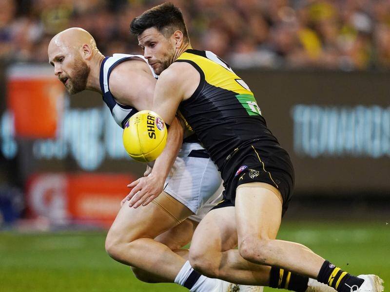 Trent Cotchin (r) likes Gary Ablett (l) but not enough to let him bow out a grand-final winner.