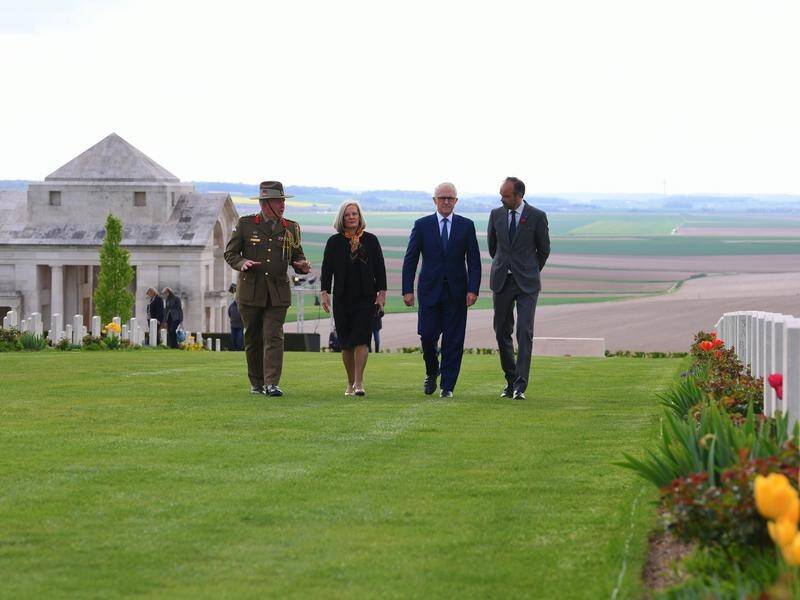 Australian and French leaders are among those attending Anzac Day services in Villers-Bretonneux.