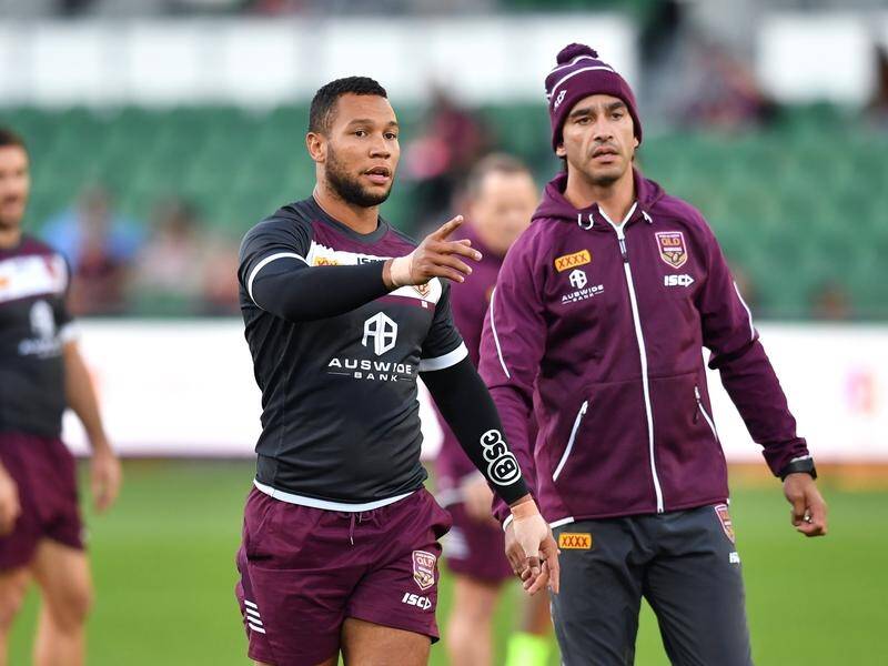 Moses Mbye (l) has recovered from a serious allergic reaction to play for Queensland in Origin II.