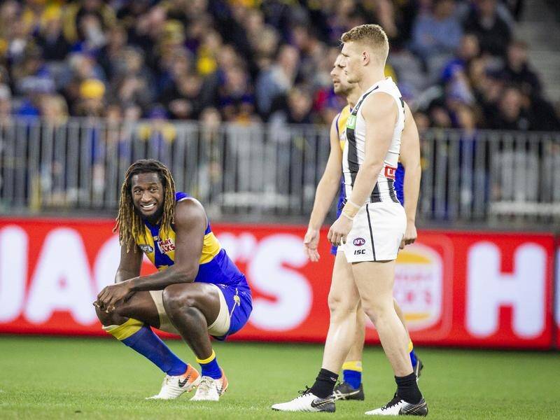 Nic Naitanui struggled with an ankle problem in the one-point loss to Collingwood.