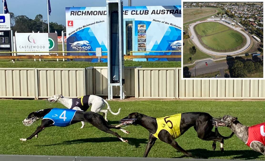 BUILDING PHASE: Action on the Richmond track and (inset) Grafton's greyhound venue. Photos: SUPPLIED. 