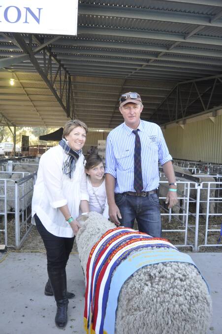Jo, Harriet and James with the 2013 Walgett Show Grand Champion Ewe
