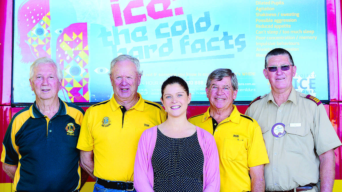 Red Cliffs and Irymple Lions clubs have donated $400 towards re-printing the Project Ice Mildura banner to be placed on the back of the Sunraysia Bus Lines number 11 bus.