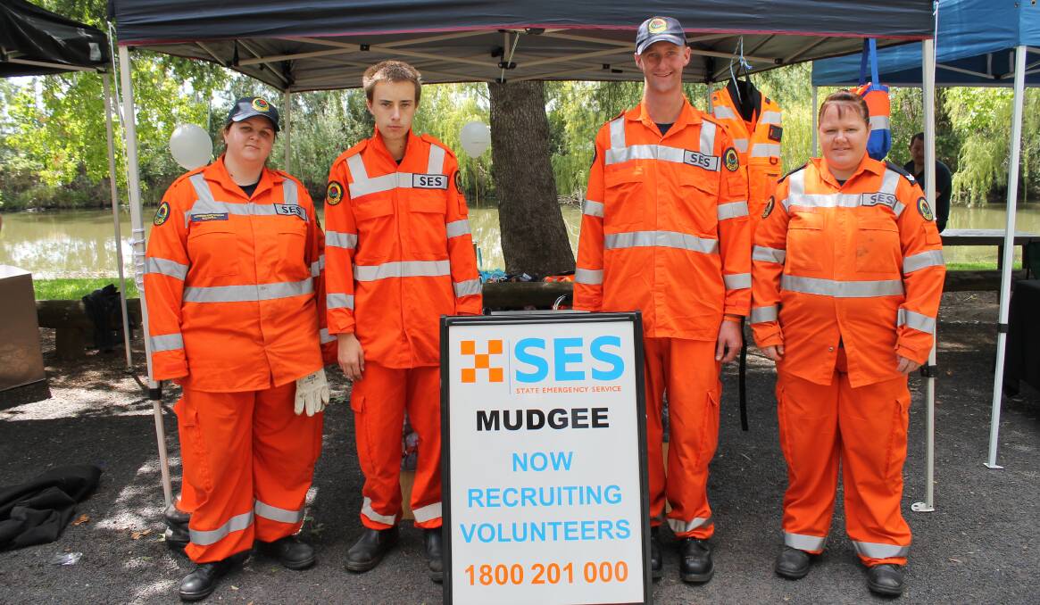 The local State Emergency Service (SES) unit were recruiting at the festival, (from left) Catherine Kristoffersen, Billy Stewart, Timothy Meredith, and Tamara Robinson.