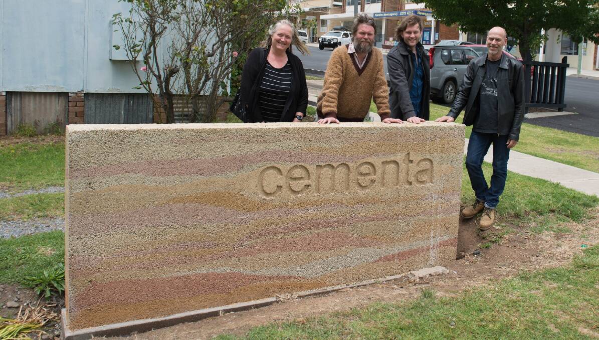 WALL OF CHANGE: Cementa co-directors Ann Finnegan and Alex Wisser, Cr Sam Paine and project leader Gilbert Grace unveil the hempcrete wall.