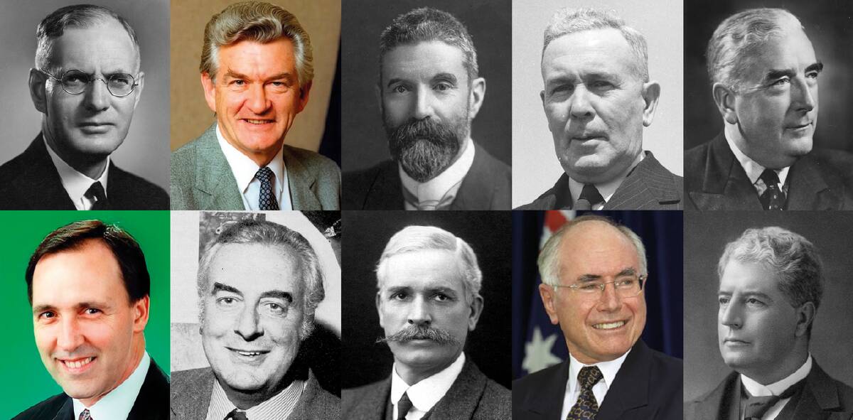 Prime-ministerial rankings have become a more common pursuit in Australia over the past decade. Pictures: Public domain except Hawke, Keating and Howard (Commonwealth of Australia)