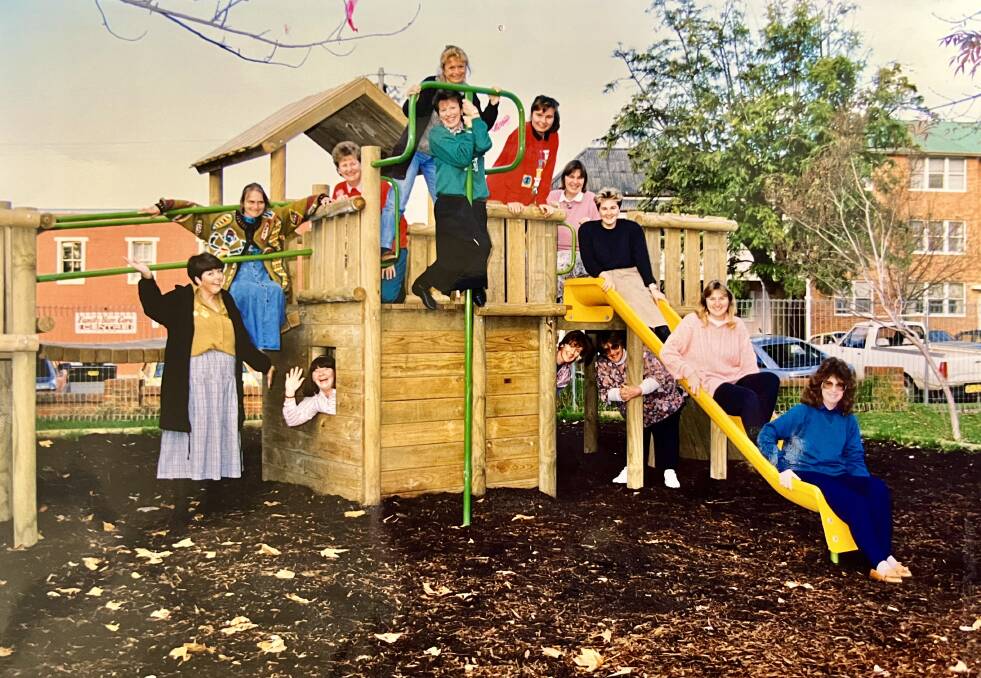 THROWBACK: Mudgee Preschool staff in 1990. Lynn can be seen in blue on the right and Rosie can be found at the top of the slide. Photo: Supplied