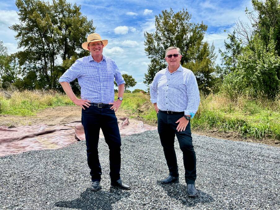 READY TO GO: Federal MP Andrew Gee with Council Mayor Des Kennedy near the site of the future training facility. Photo: Benjamin Palmer