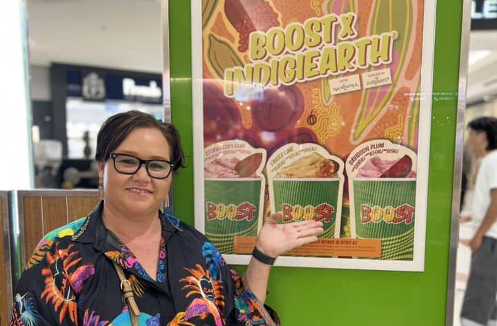 Sharon Winsor at a boost Juice offering her new collaborative flavours. Photo: Supplied