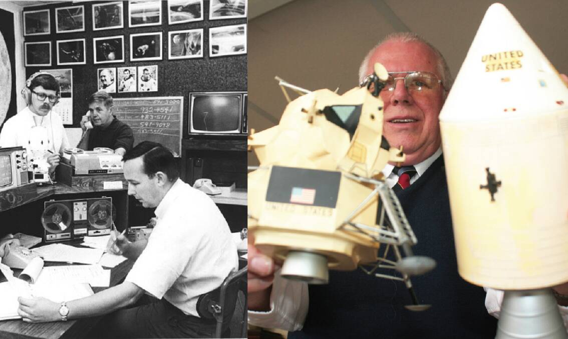 Ed in 2009 holding models of the lunar lander from NASA. Photo: Supplied