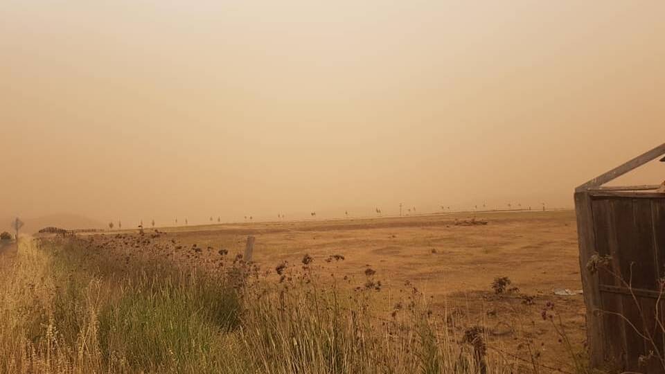 The dust storm approaching Mudgee from Hill End Road earlier this week.
Photo: Helen England