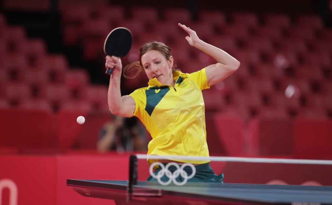 Michelle in action against Poland in Tokyo. Photo: International Table Tennis Federation