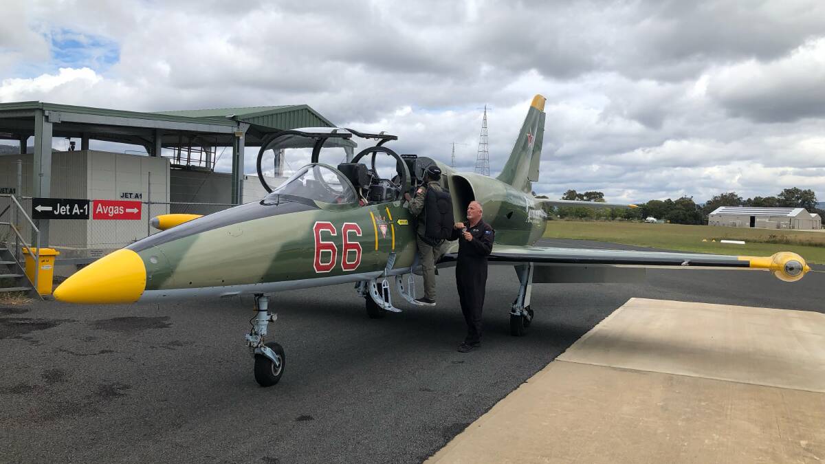 The L-39 fighter at Mudgee Airport on Saturday. Photo: Supplied / Gary Chapman