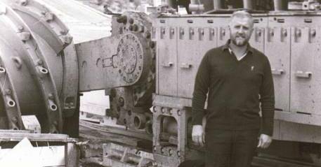 Eddie Morgan towards start of his career in front of the mining machinery.