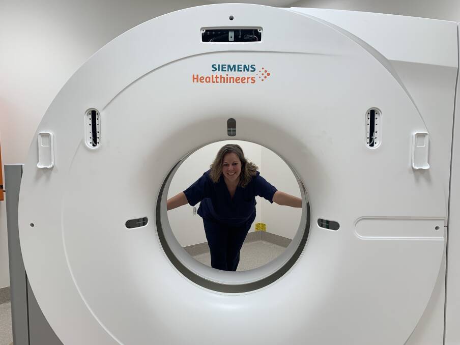 EXCITED: CT Supervising Radiographer, Uschi Rowlands with the new 'state of the art' scanner.